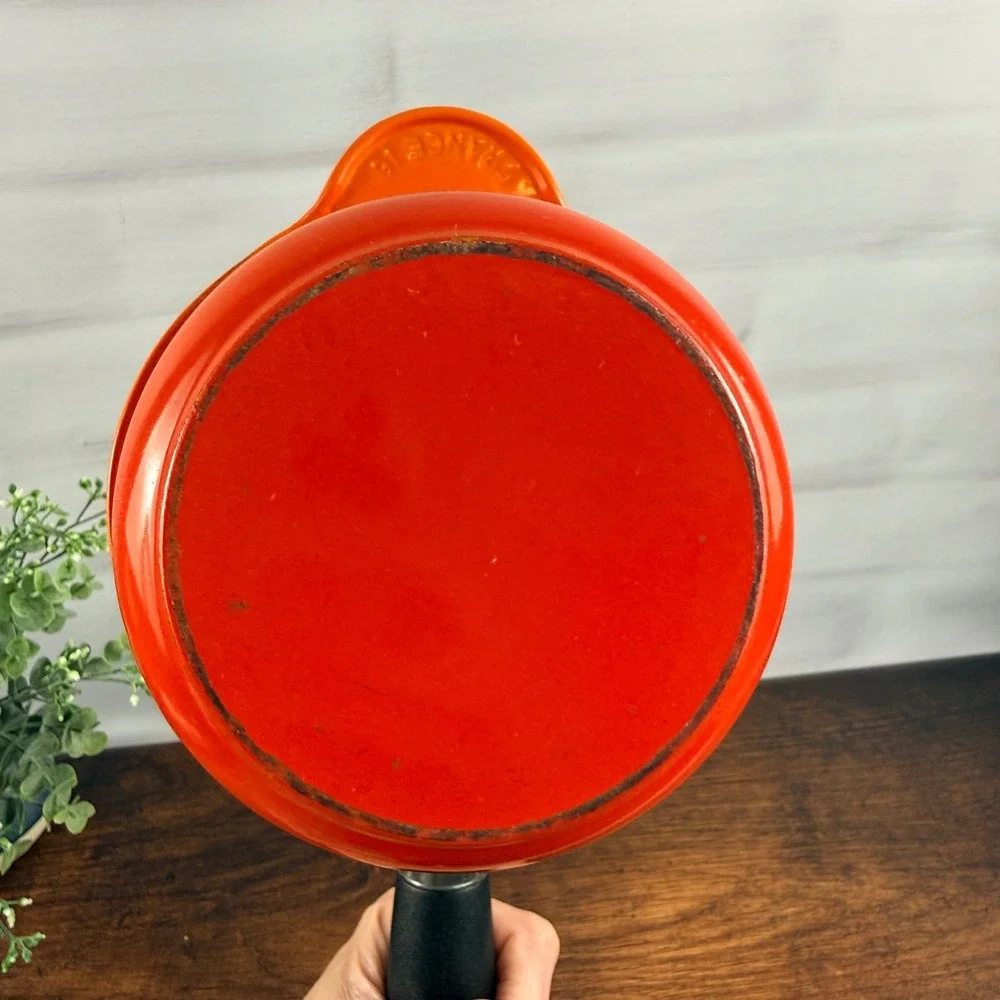 Le Creuset Flame Orange Enameled Cast Iron Saucepan #16 With Lid France
